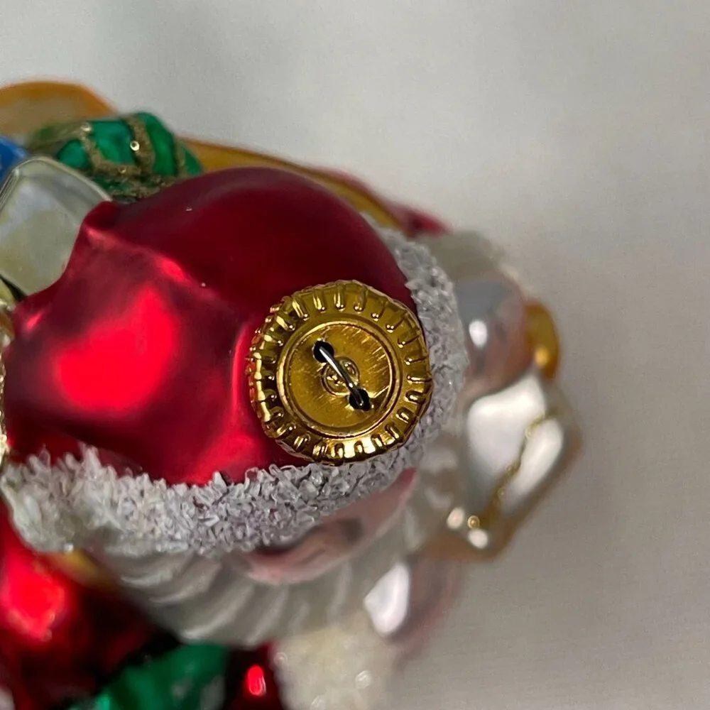 Vintage Santa Claus Christmas Ornament Handcrafted Glass Wreath‎ List Toys